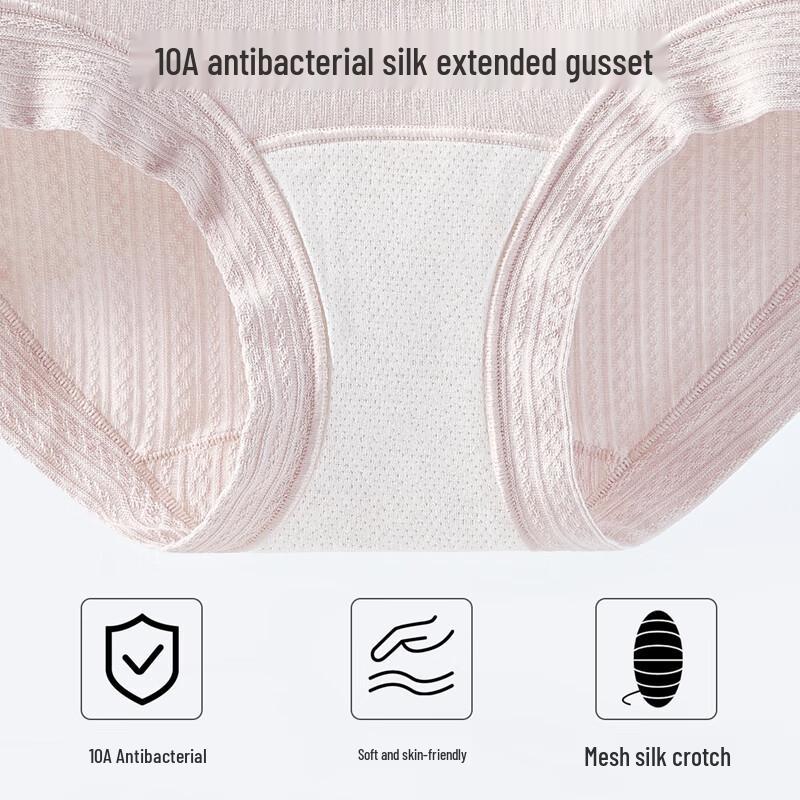 Yiershuang Women's High-Waist Antibacterial Cotton Underwear with Silk Crotch (3-Pack)