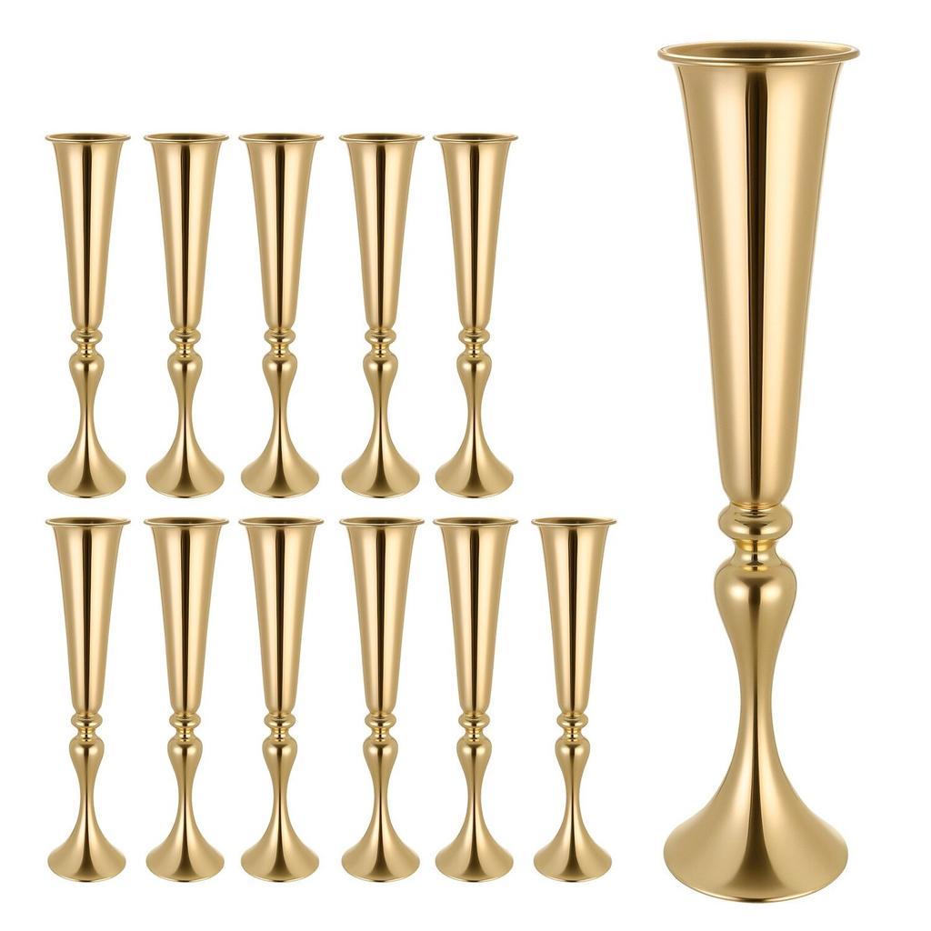 12 PCS Wedding Flower Vase, 55 cm Tall Trumpet Flower Table Centerpieces, Banquet Vases Easy Installation, Electroplated Versatile Arrangement Stand