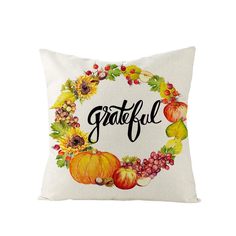 Autumn Maple Leaf Pumpkin Print Polyester Pillow Cover Home Furnishings Letter Plaid Sofa Cushion
