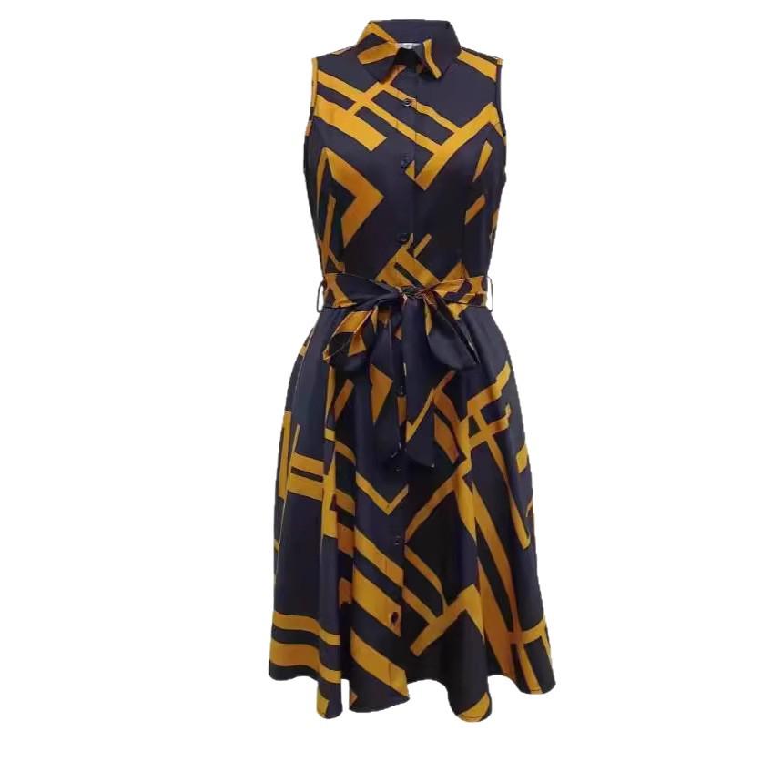 European & American Cross-border Women's Sleeveless Tie-up Shirt Dress