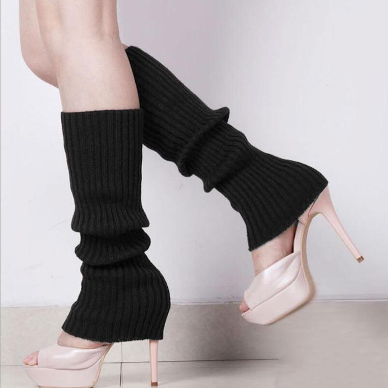 Women Knit Winter Leg Warmers Loose Style Lady Boot Knee Stockings Leggings Warm Boots Leg Punk Solid Black Cool Knit Long Socks