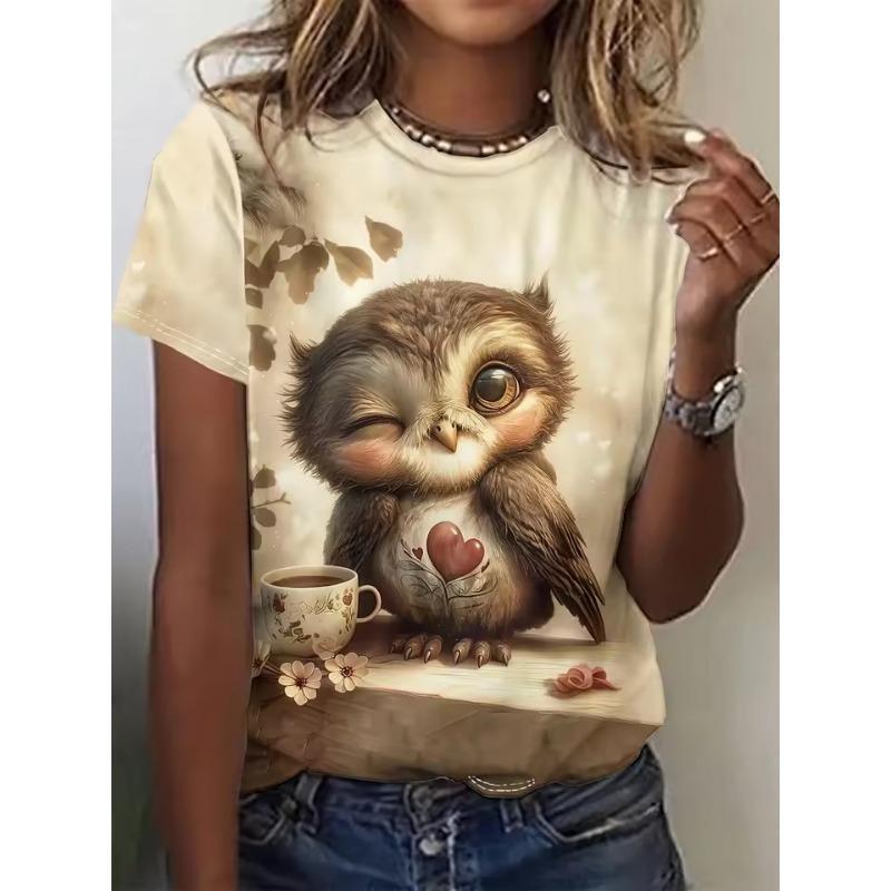 Summer Fashion Women's T-Shirt Cat Dog Animal Print Print 3D Printed Short Sleeve Tops Girl Loose Casual Loose Oversize Outdoor Clothing