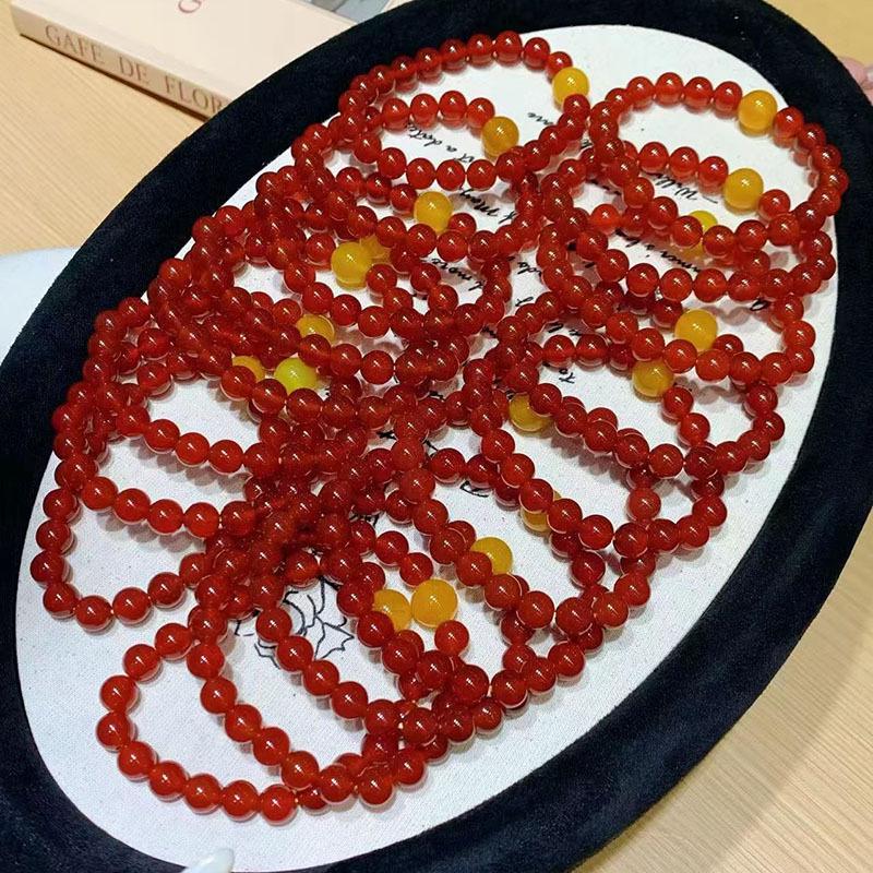 Natural Red & Yellow Agate Bracelets: Fashionable and Simple Unisex Jewelry.