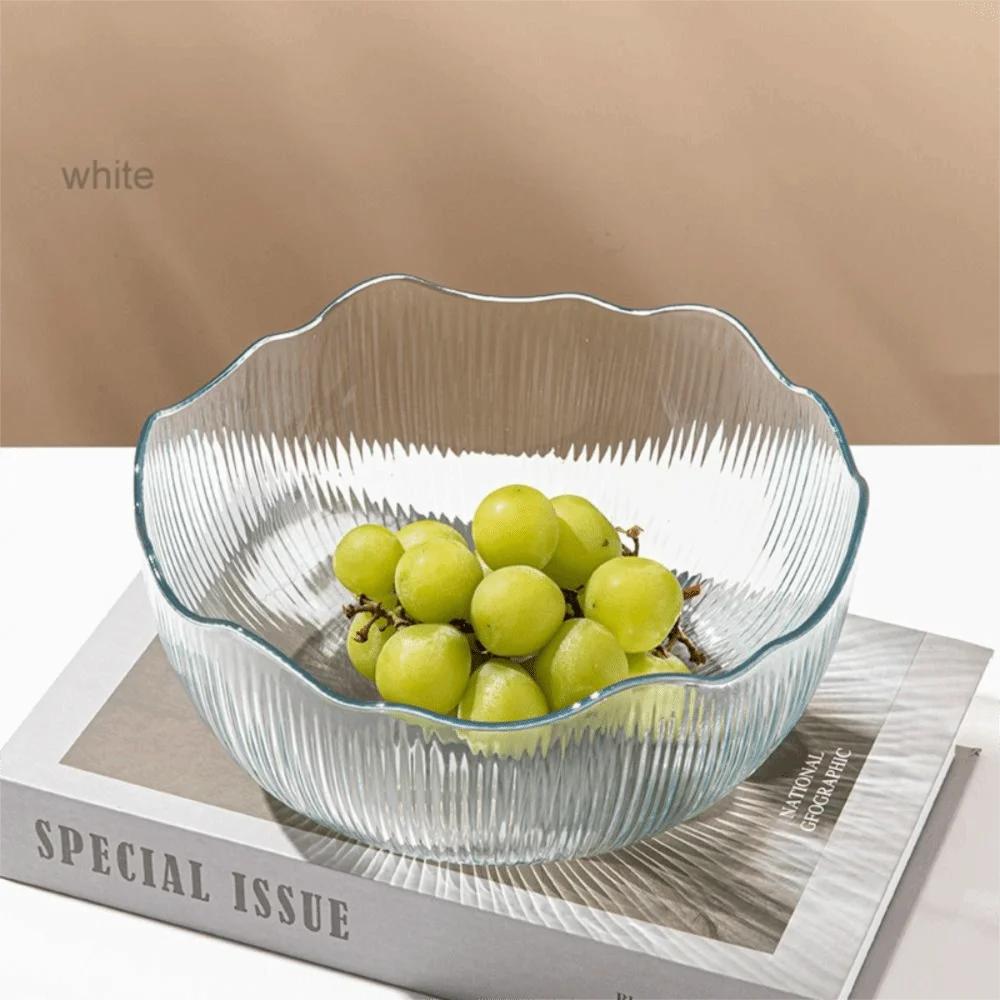 Modern Style Round Fruit Bowl Wave Edge Flat Bottom Snack Basket Large Capacity Transparent Serving Dishes Kitchen Use