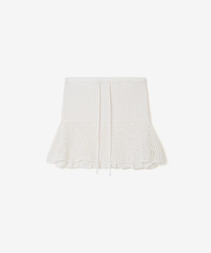 Ieoning Layered Ruffle Knit Mini Skirt, Ivory