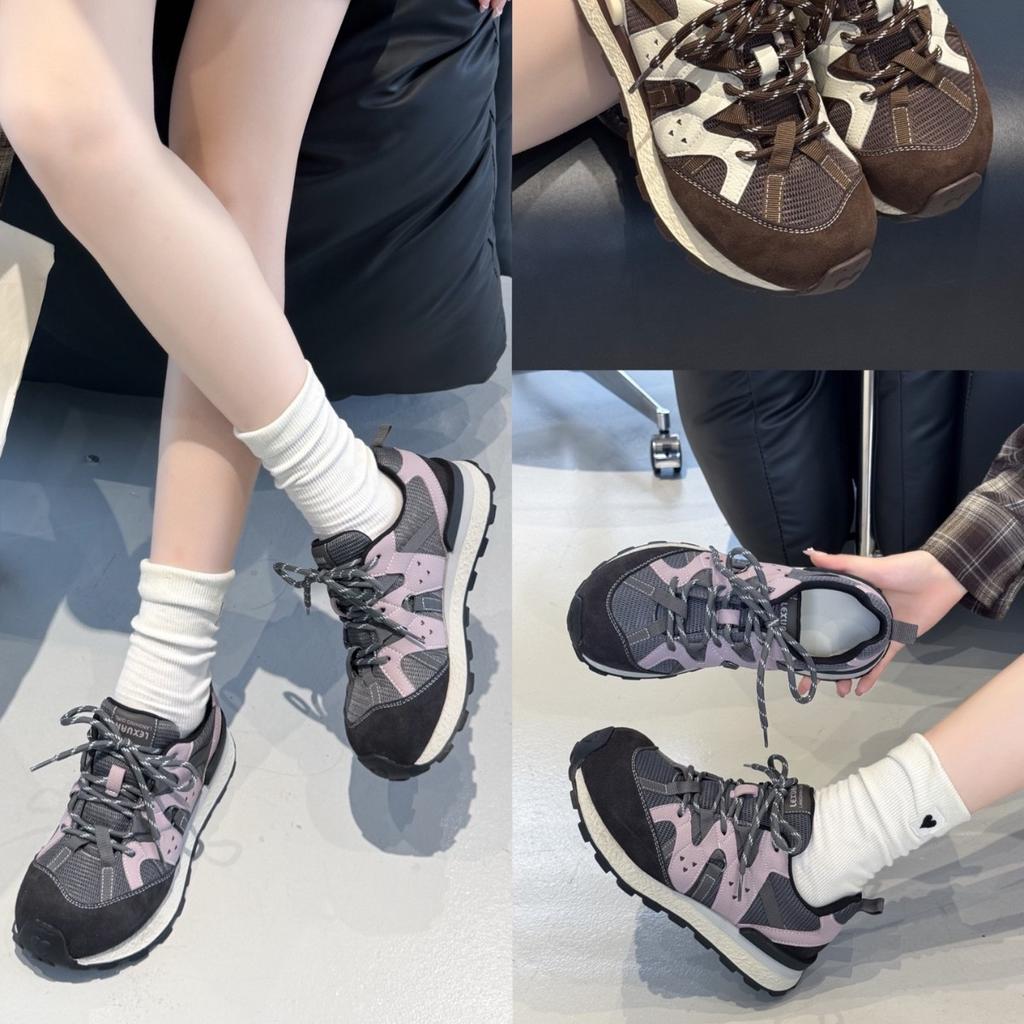 2025 new mesh splicing retro dad shoes multi-color contrasting color round head lace-up casual sports versatile trend women