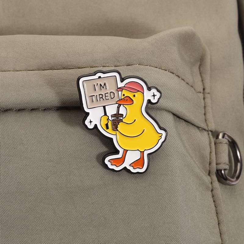 Cool Duck Enamel Pins Custom I'm Tired Anime Duckling Brooches Lapel Badges Clothes Animal Jewelry Gift for Friends