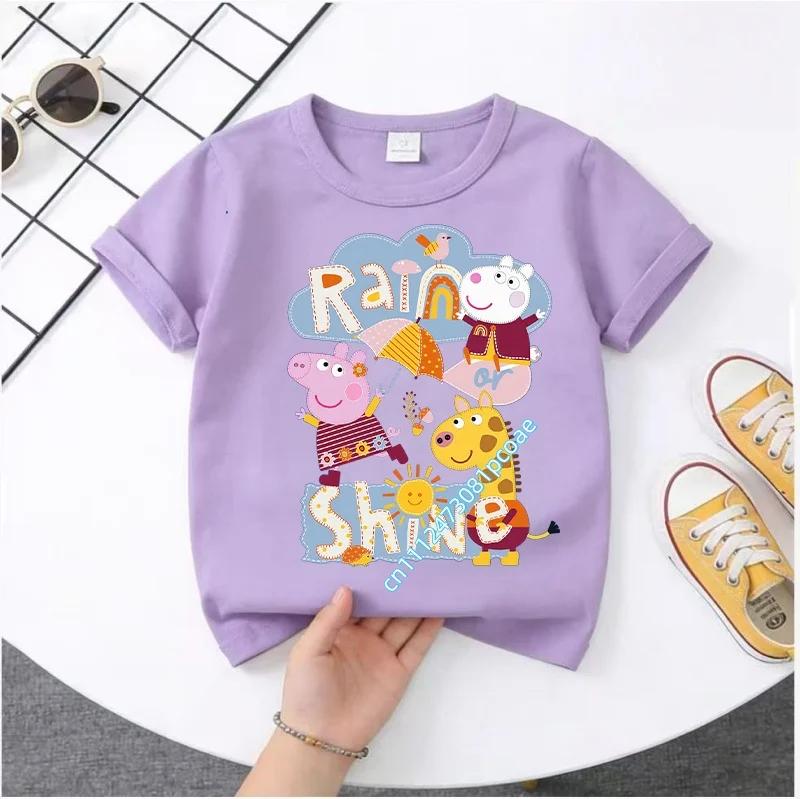 2026 New Edition Peppa Pig Kids' Pure Polyester Short-Sleeved Boys' Sportswear Girls' Casual Top Cartoon Print Summer T-Shirt