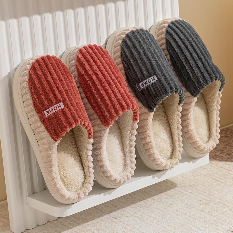 Cotton slippers home autumn and winter couple home cotton mop indoor non-slip cotton shoes velvet warm shoes