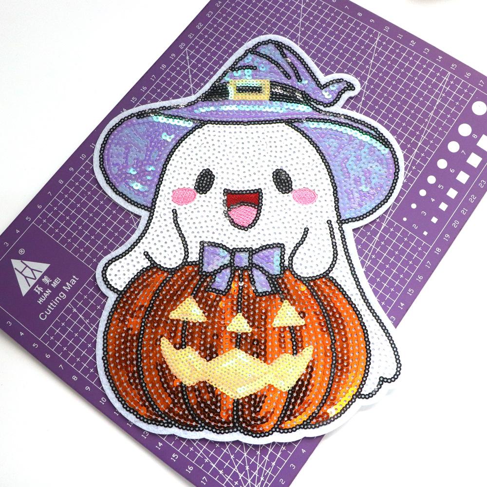 1pcs Sequin Halloween Ghost Embroidered Patches For Clothing Iron On Patches For Clothes DIY Fusible Patch