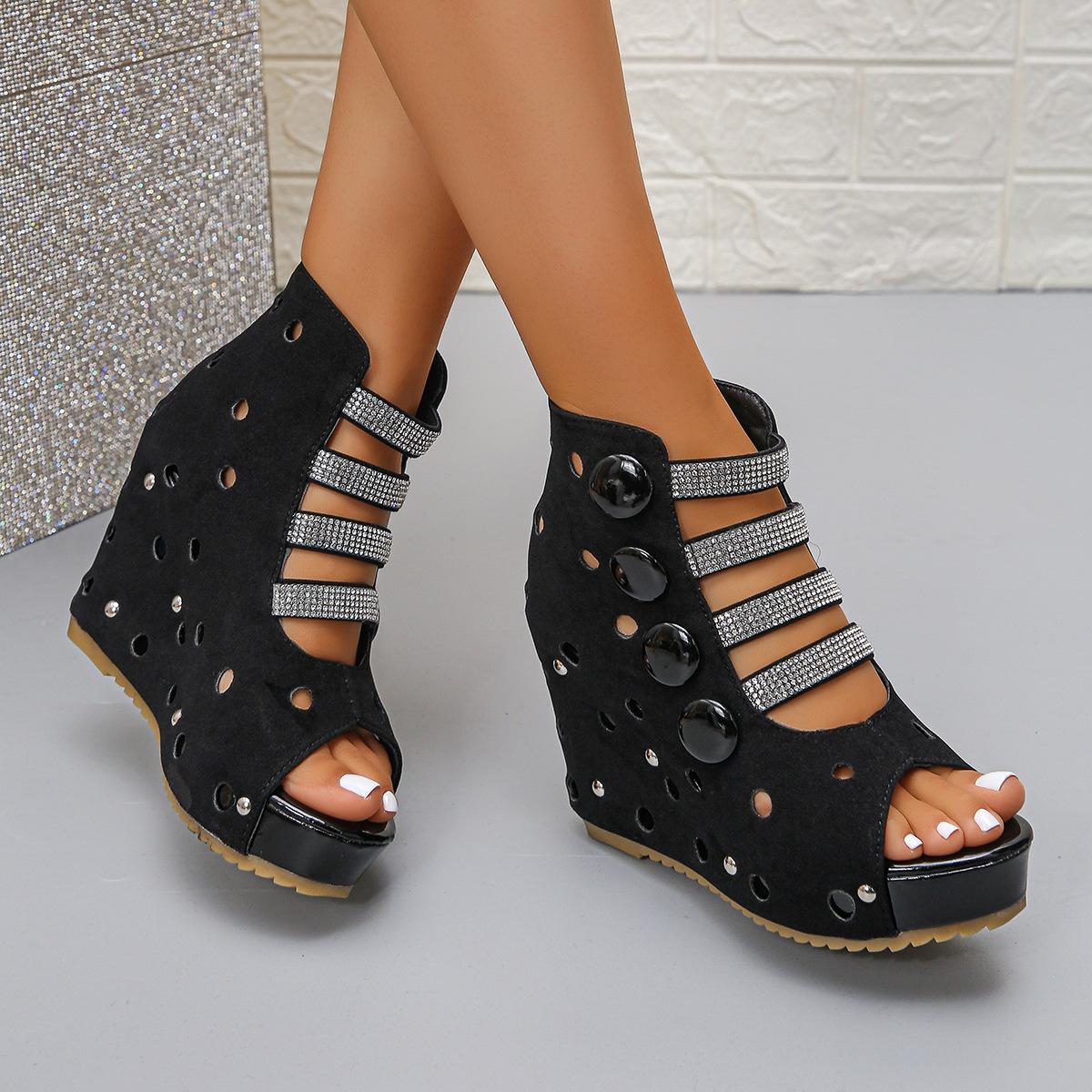 Plus Size Shoes for Women 36-43 Summer Fashion Platform Wedge Comfortable Non-slip Sandals Peep Toe Party Evening Shoes 43 чёрный 3390₽