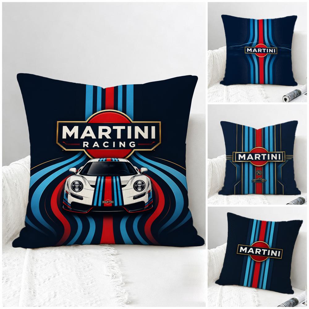 Motorsport Martini Racing Cushion Cover Natural Linen Pillowcase Set AllinOne Decor for Sofa Bedroom Chair