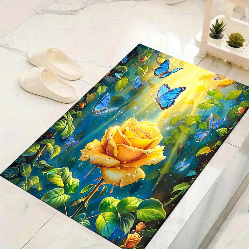 1pc Beautiful flowers and butterflies Print, Design Indoor Area Rug - Soft, Anti-Slip 60cm by 90cm