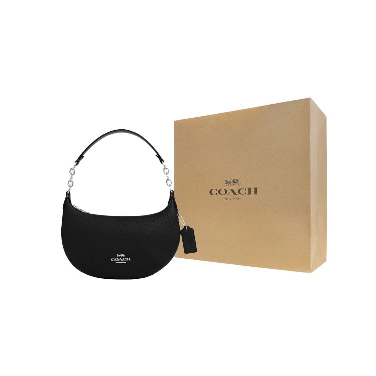 Coach Payton 21 Classic Monogram Zipper Closure Faux Leather Half Moon Bag Women Handbags Black CN011-SVDTV