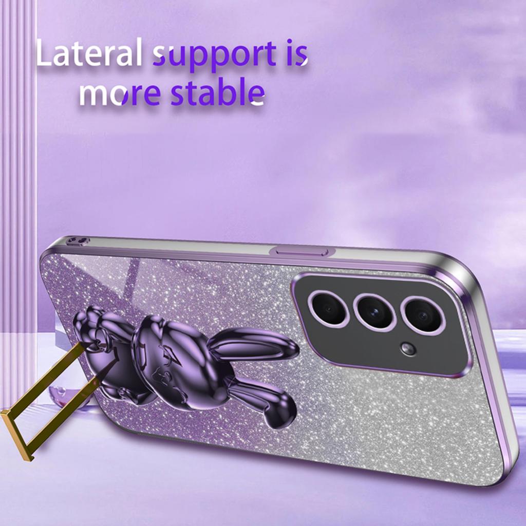 For Samsung Galaxy A55 5G Case Hidden Pull-out Kickstand Cartoon Rabbit Anti-fall Phone Cover