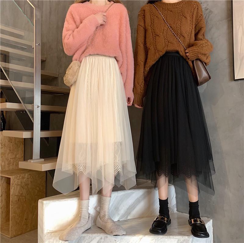 

Women s High-Waist A-line Tulle Midi Skirt - Spring/Autumn Fluffy Mesh Skirt L