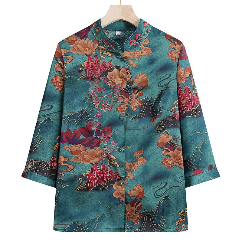 

Plus-Size Tang Suit Shirt for Middle-Aged & Elderly Women - Elegant Chinese Style Formal Wear for Grandmother, Mother, or Elderly Wife. 3XL [Recommended 115-130 Jin]
