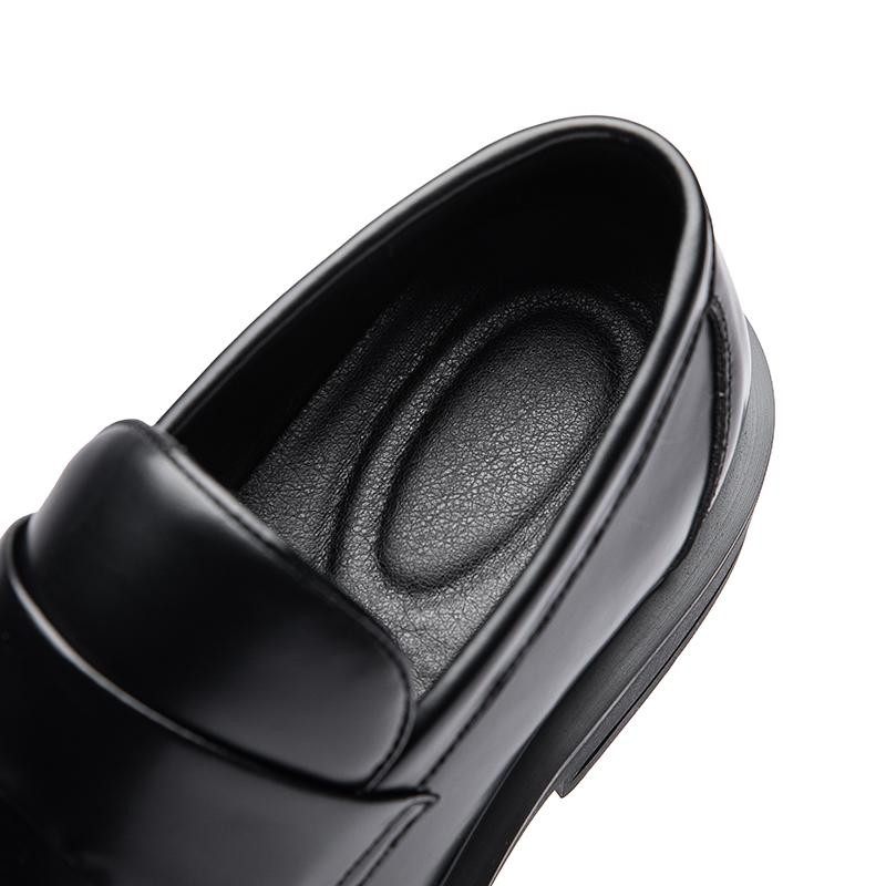 Mode Britischer Stil Herren Slipper Schwarz Business Casual Schuhe Leder Atmungsaktiv Rutschfest Klobige Sohle Arbeitsschuhe für Vielseitige Outfits