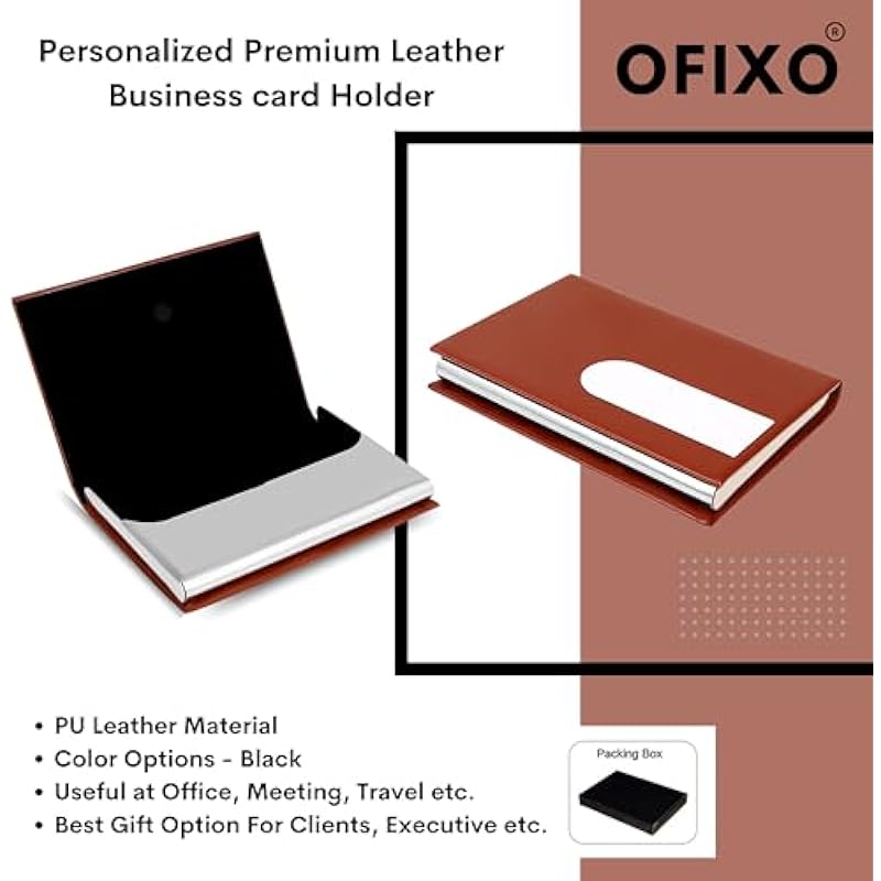 OFIXO 10 Slot Metal Leatherite Business Card/Visiting Card/Credit Card Holder Wallet with Magnetic Closure (Brown&Silver коричневый