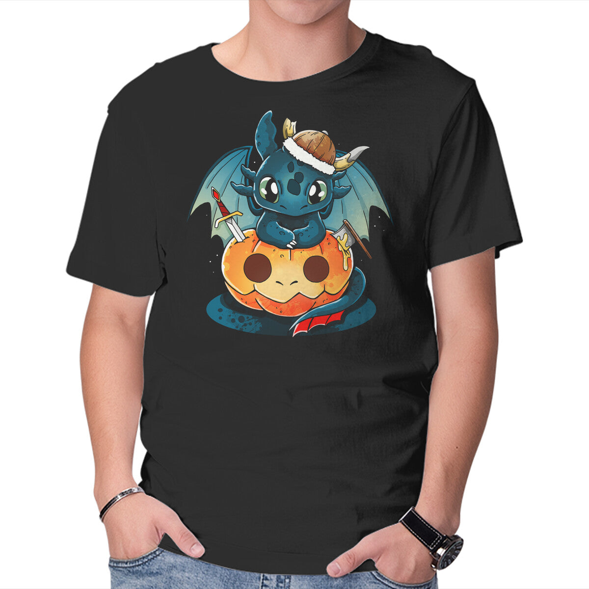 Unisex Crew Neck T-Shirt Dragon Pumpkin Graphic Short Sleeve Casual Tee M