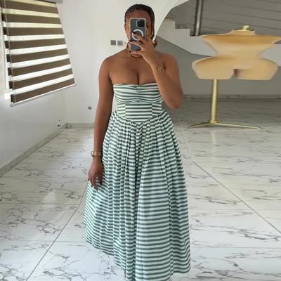 European and American Women's Clothing Summer New African Women's Clothing Elegant Temperament Wind Striped Tube Top High Waist Dress