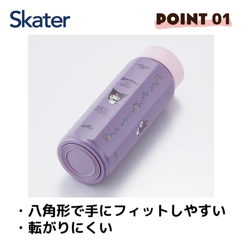 Skater Stainless Steel Mug Bottle, 500ml, Easy to Hold, Octagonal Shape, Insulated, Kuromi Flower Retro, Sanrio Design, STO5-A