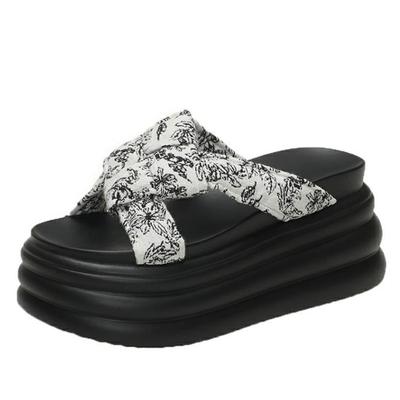 Fashion 8CM High Platform Slippers Women Solid Color Thick Sole Leather Sandals Woman Chunky Summer Casual Beach Slides Zapatos Mujer