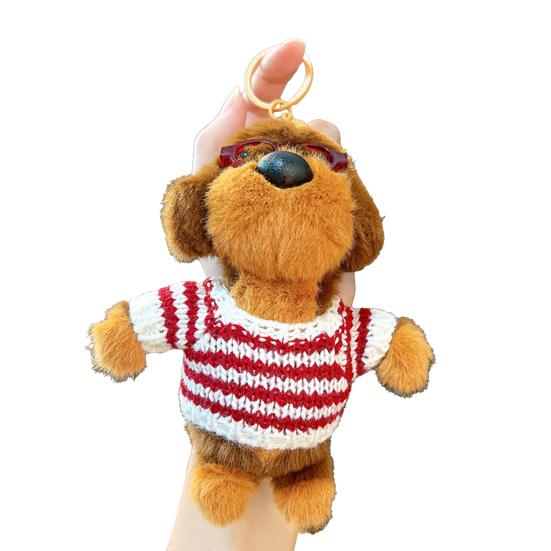 Keychain Pendant Plush Dog Doll Charm Key Chain with Hats Sweaters Scarves Backpacks Keys Pendant Gift Accessory