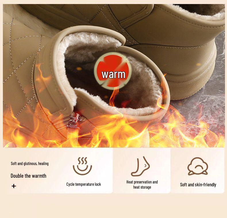 Women's Winter Leather & Fur Snow Boots with Extra Velvet, Thick Insulation, Non-Slip, Waterproof Design