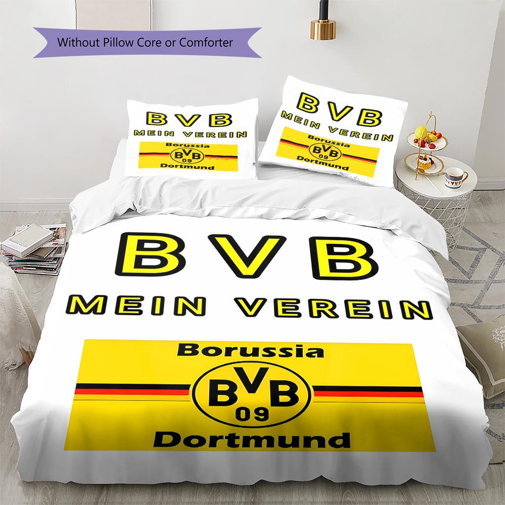 Lenjerie de pat cu model BVB, Set cu cuvertură, Husă cuvertură, Față de pernă, Cadou de casă pentru ziua de naștere (1 * husă de pilotă + 2 * fețe de pernă, fără miez)