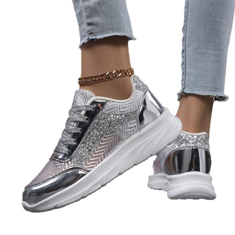 New large-size fashionable European and American style spring color matching sequins personalized flat-bottomed casual board shoes