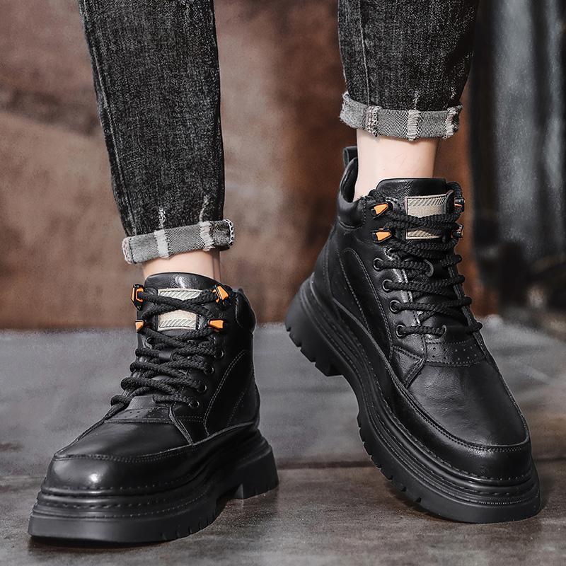 Fashion Casual leather men's boots Fashionable retro design style Leisure Business Party outdoor street walking thick soled Office shoes
