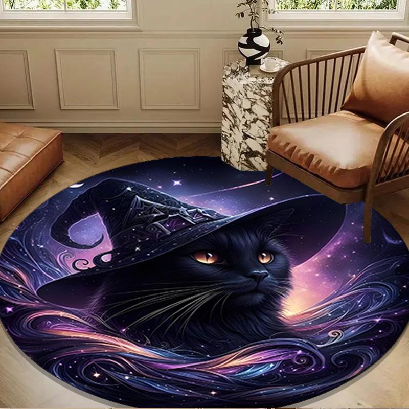 Night Cat Garden Moon Round mat, Anti-slip Circle Carpet Chair rug For livingroom,Bedroom, doormat home decor Gift Christmas Gifts