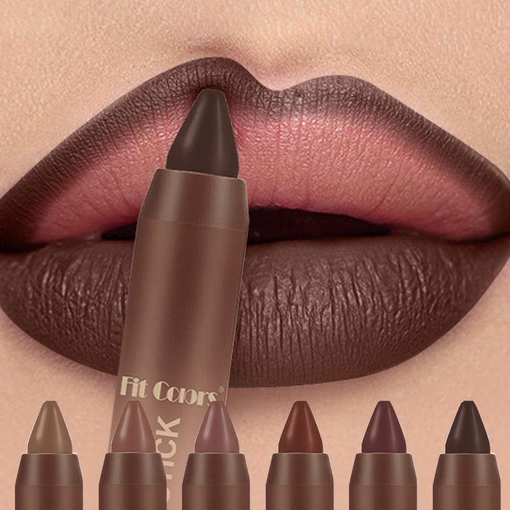 6-Color Chocolate Shaded Matte Lipstick - Rich & Dense Texture, Vibrant Long-Wear, Easy Lip Contouring Lip Gloss Lip Makeup