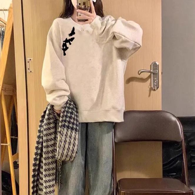 Women's Fleece-Lined Retro Chic Long-Sleeve Sweatshirt - Cozy Autumn/Winter Loose Fit