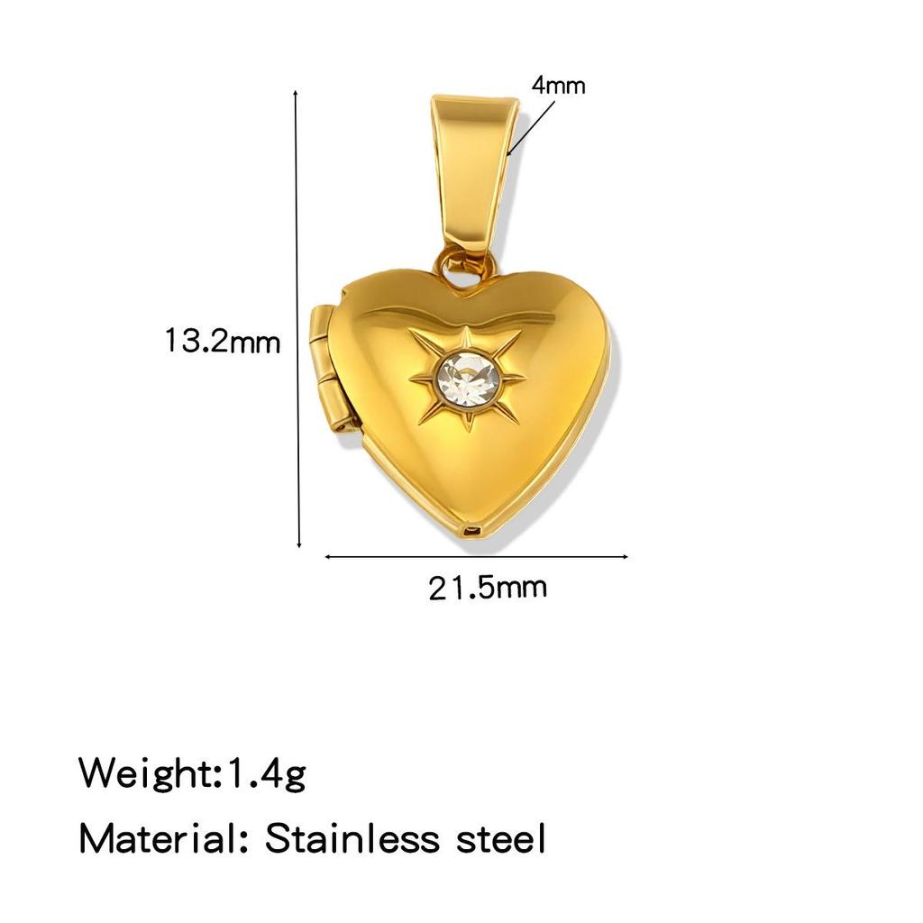 18K Gold-Plated Zirconia Heart Necklace Pendant with Birthstone, Stainless Steel, European & American Simple Design.