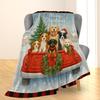 Christmas Dogs Blanket, Soft Lightweight Flannel Cute Puppies in Red Truck Throw Blanket for Couch, Bed, Travel & Home Decor