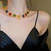 Multicolor Rhinestone Choker Necklaces Retro Style Heart Round Necklace Golden Copper Plated Necklace Party Wedding Zircon