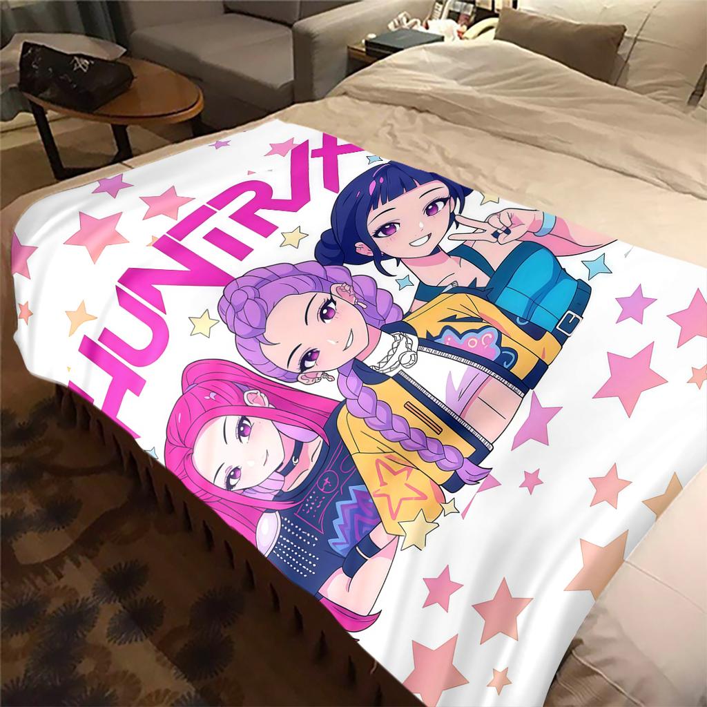 KPop Demon Hunters Cute Print Flannel Blanket, Warm Comfortable for Bedrooms, Sofas, Beds -HYQ16