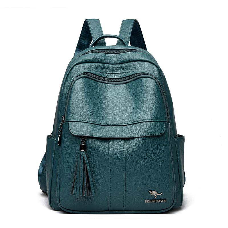 

Популярная мода мягкая кожаная текстура для пожилых мам среднего возраста сумка тренд все повседневный рюкзак озеро синий