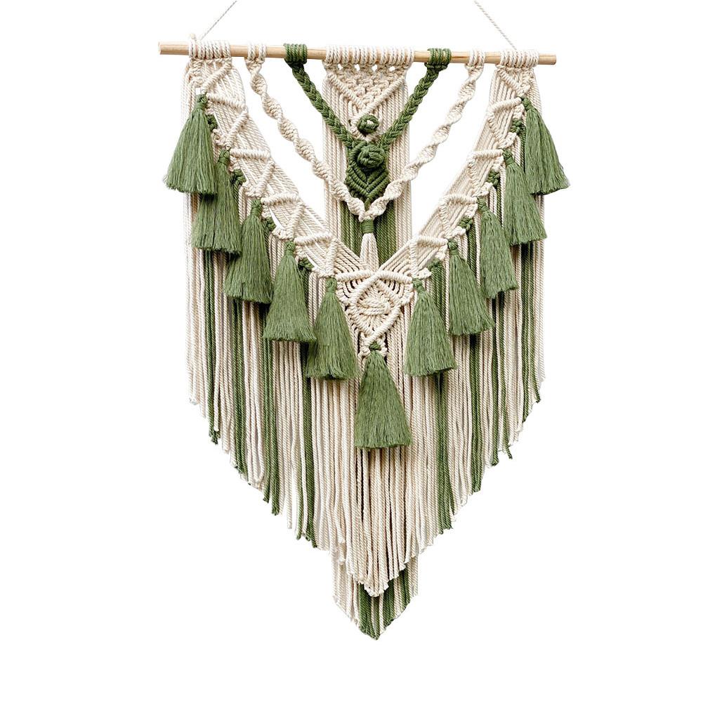 

Hanging Macrame Tapestry Hand Woven Bohemian Style Hanging Fringe Banner For Apartment Living Room Bedroom Wall Art Decor Army Green55 x 75cm