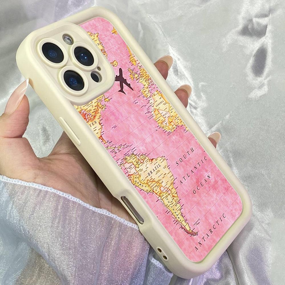 JT425 Pink World Travel Map for iPhone 17 16 15 14 13 Pro Max Samsung S26 S25 Ultra A17 A07 A56 A16 A14 Xiaomi 15T Redmi 15c Note 14 13 Soft Case