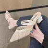 Fashion 2024 Trend Sandals for Women Large Size Mid Heels Mesh Breathable Slippers Sexy Pointed Toe Versatile Outwear Solid Color Shoes
