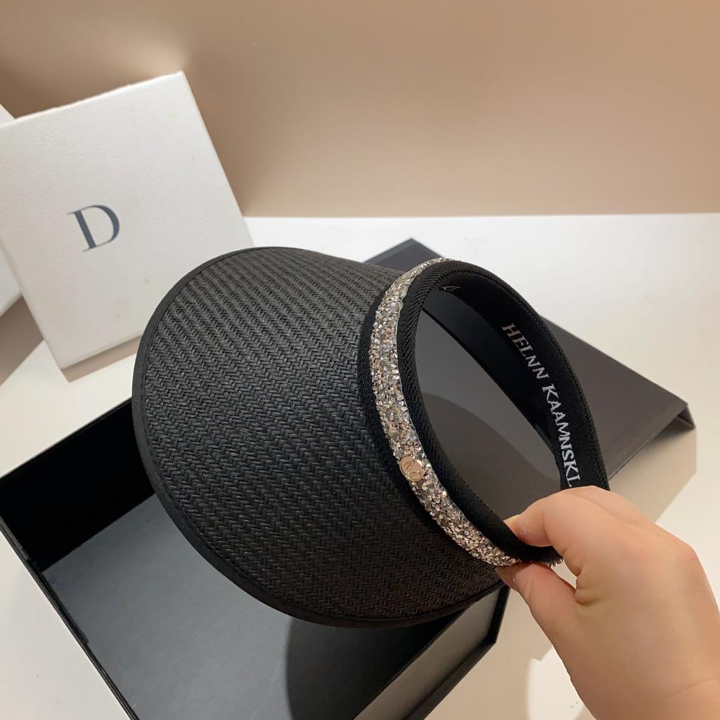 Summer Vinyl Straw Double-layer Sunscreen Empty Top Hat Fashionable and Simple Rhinestone Fine Flash Trendy Sunshade Topless Cap