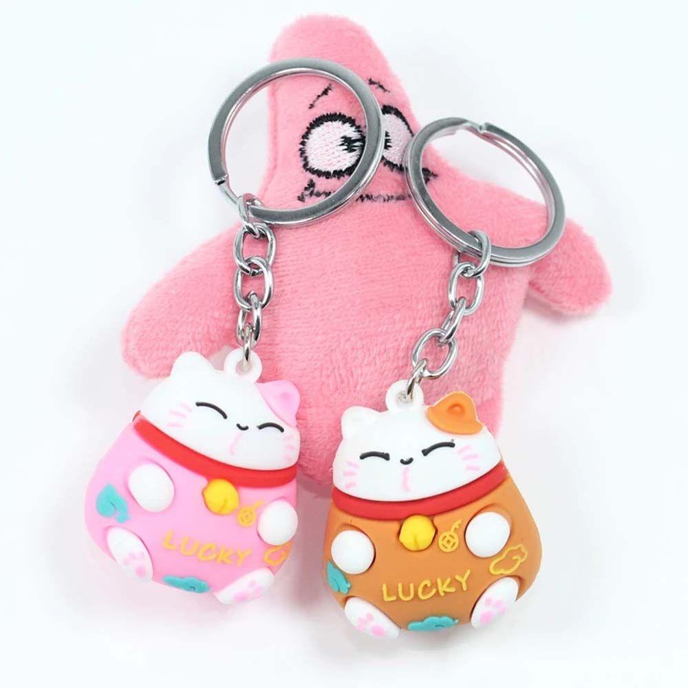 Trinkets Three-dimensional Ornaments Lucky Cat Keychain Bag Pendant Car Keyring Cartoon Key Ring
