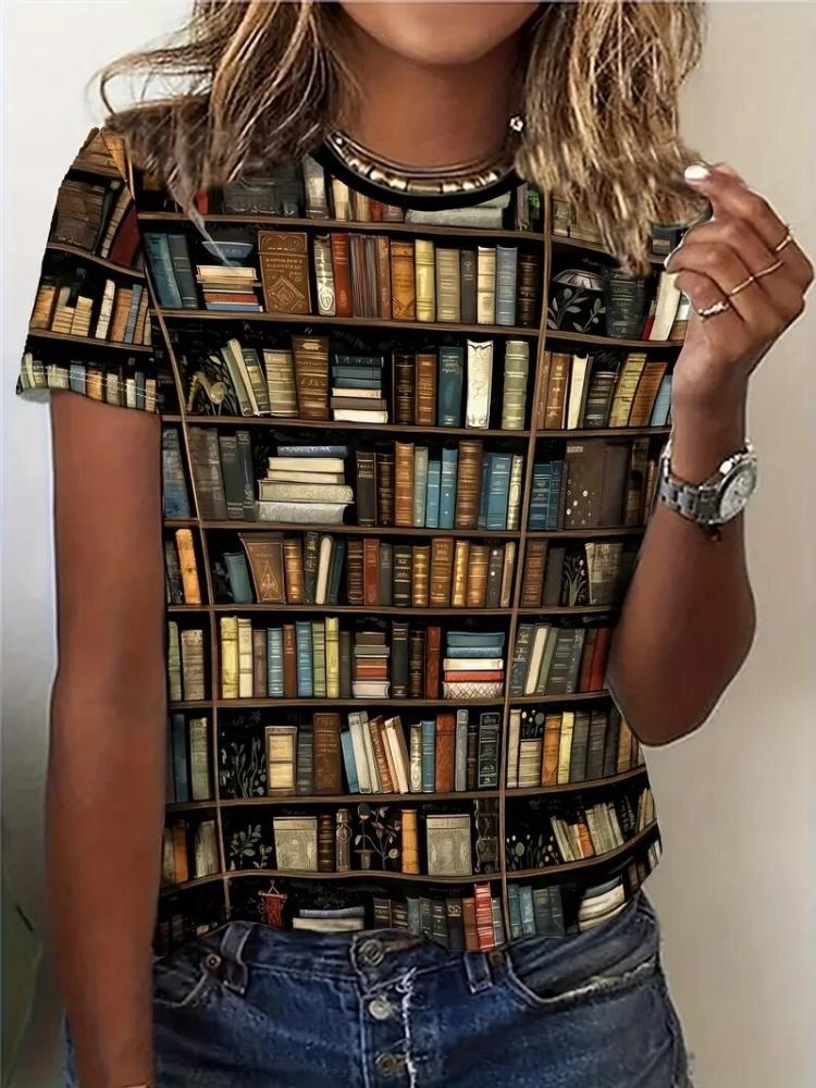 Neues Bequemes Lockeres Damen Elegantes Muster Rundhals Bedrucktes T-Shirt Schnelltrocknendes Atmungsaktives Oberteil Street Fashion T-Shirt