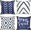4 peças Capa de Almofada Estampada Geométrica Tribal Azul Marinho Branco Poliéster Capa de Almofada Decorativa para Casa 2D Plana Agora