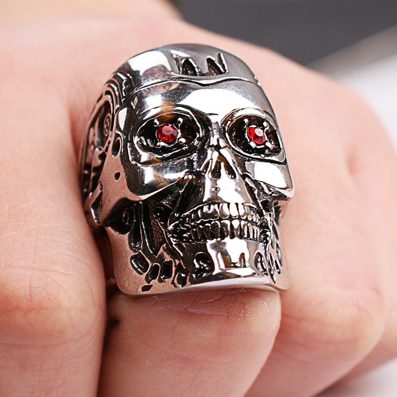 Terminator Skull Ring With Electroplated Alloy For Halloween Costume And Unisex Fashion