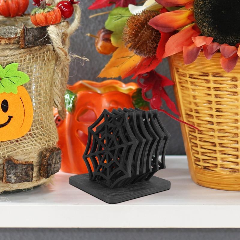 Halloween Wooden Spider Web Coaster Set Creative Hollow Desktop Coasters and Bowl Mats Festival Party Table Decoration Ornaments