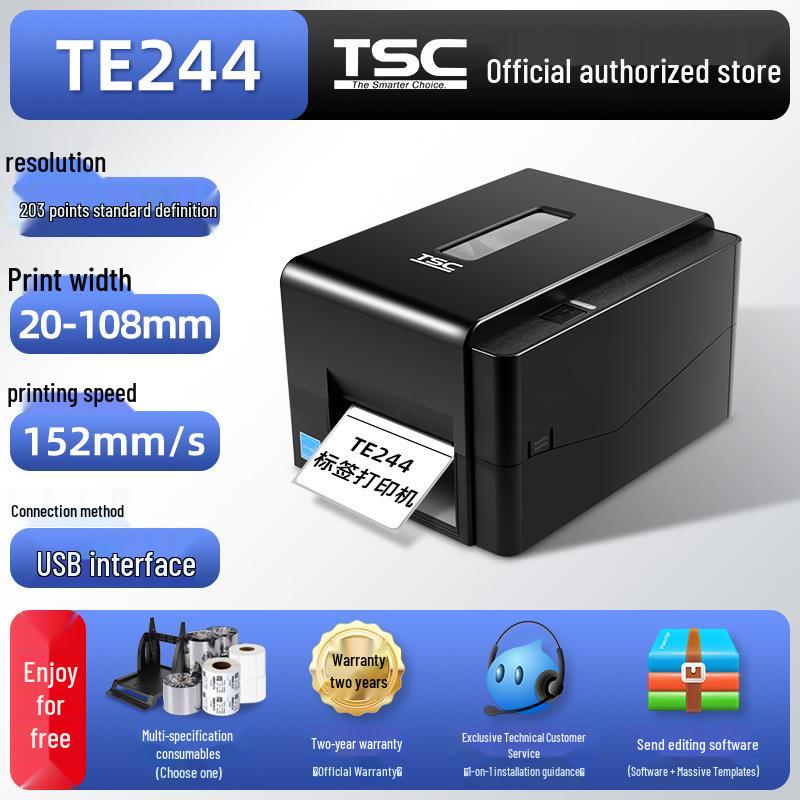 

TSC TTP-244PRO Label Printer for Clothing Hang Tags: Washable, Non-Sticky Thermal Paper Barcode Machine
